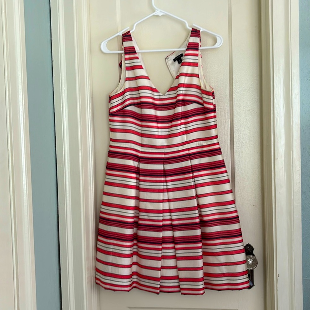 Size 4 Ann Taylor Dress with Pink/Ivory/Grey Stripes